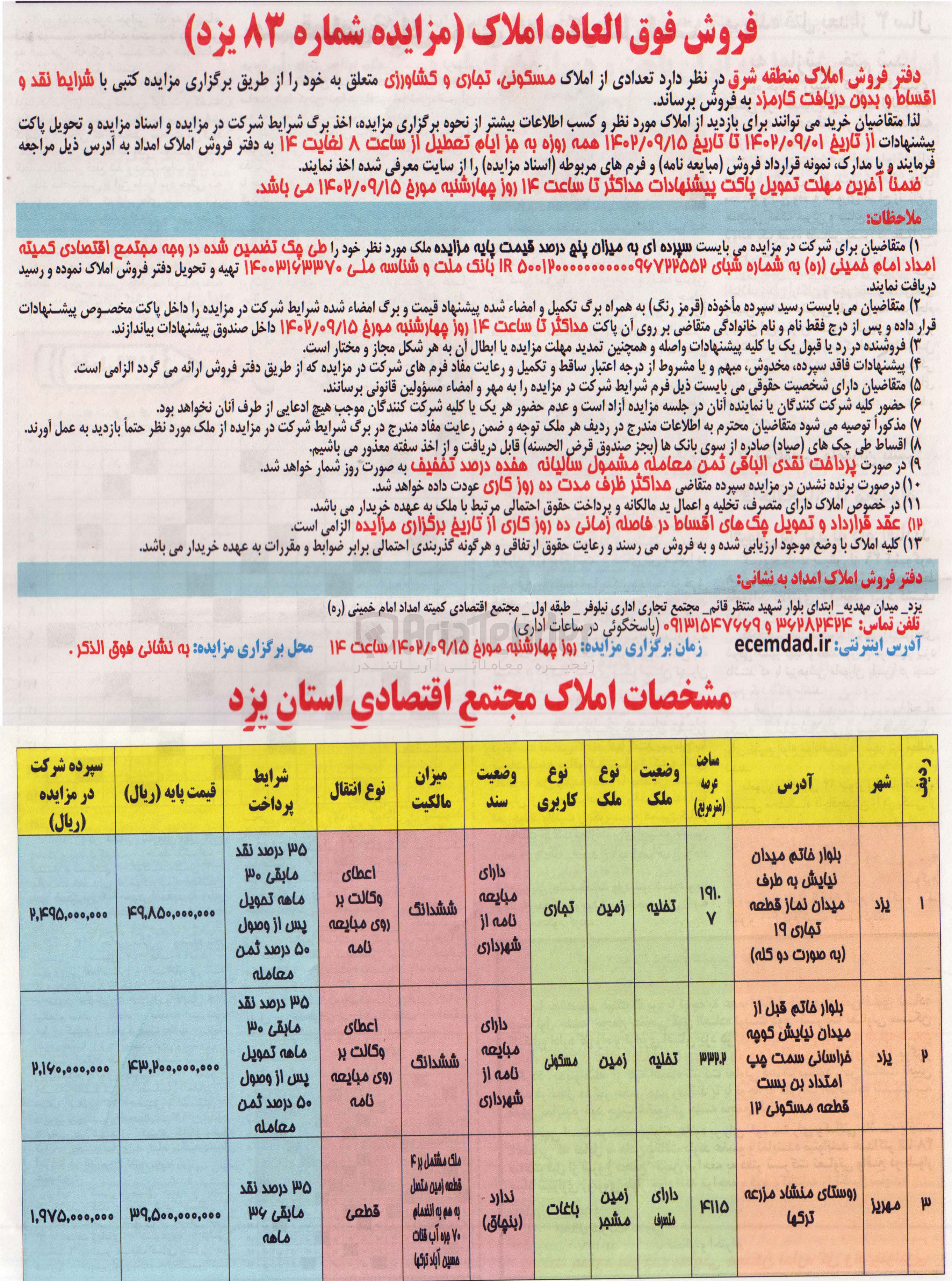 تصویر کوچک آگهی فروش فوق العاده املاک - فروش تعدادی از املاک مسکونی، تجاری و کشاورزی متعلق به خود