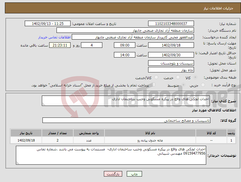 تصویر کوچک آگهی نیاز انتخاب تامین کننده-احداث لچکی های واقع در پیکره مسکونی وجنب ساختمان اداری