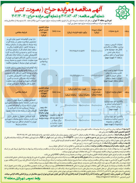 تصویر کوچک آگهی واگذاری حق بهره برداری (اجاره) واحد استخر و سونای خشک و بخار و حق بهره برداری از زمین اسکیت و منضمات آن