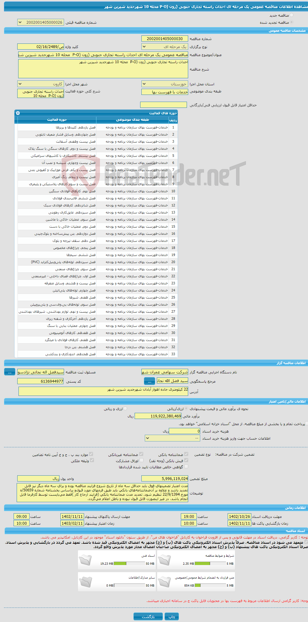 تصویر کوچک آگهی مناقصه عمومی یک مرحله ای احداث راسته تجاری جنوبی (زون (P-O محله 10 شهرجدید شیرین شهر