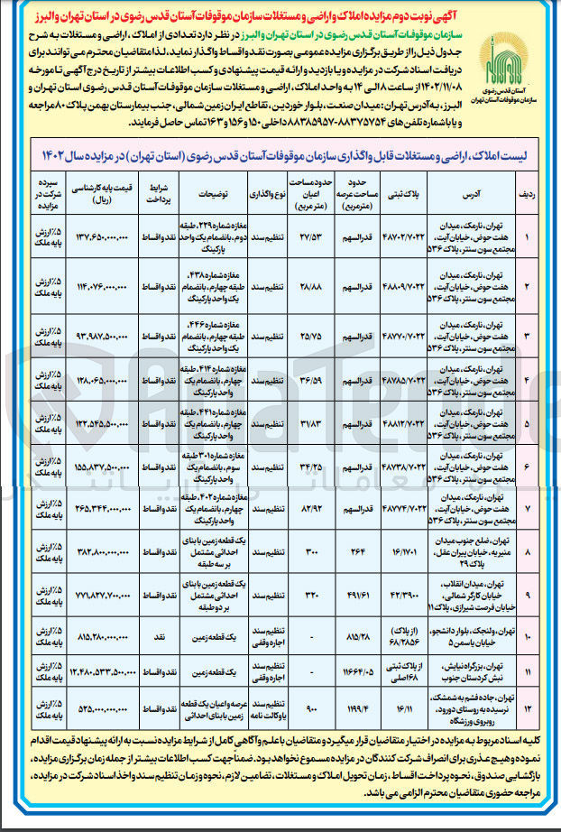 تصویر کوچک آگهی فروش املاک و ارای و مستغلات