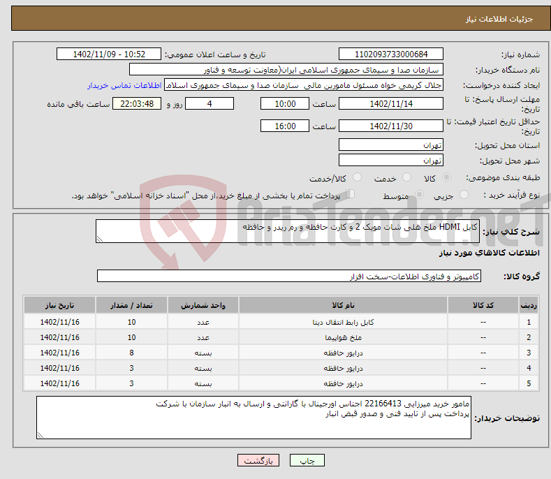 تصویر کوچک آگهی نیاز انتخاب تامین کننده-کابل HDMI ملخ هلی شات مویک 2 و کارت حافظه و رم ریدر و حافظه 