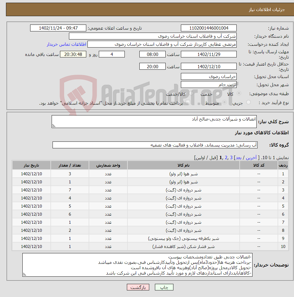 تصویر کوچک آگهی نیاز انتخاب تامین کننده-اتصالات و شیرآلات چدنی-صالح آباد