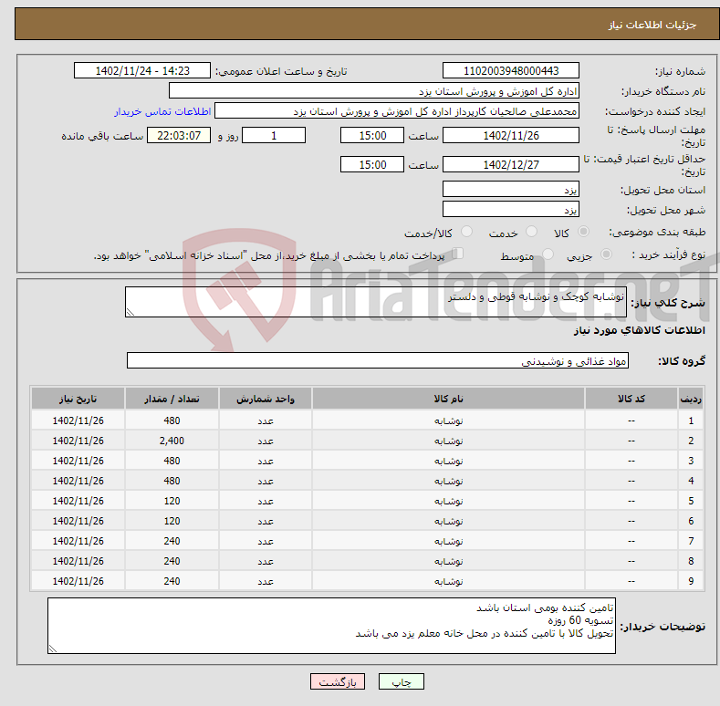 تصویر کوچک آگهی نیاز انتخاب تامین کننده-نوشابه کوچک و نوشابه قوطی و دلستر