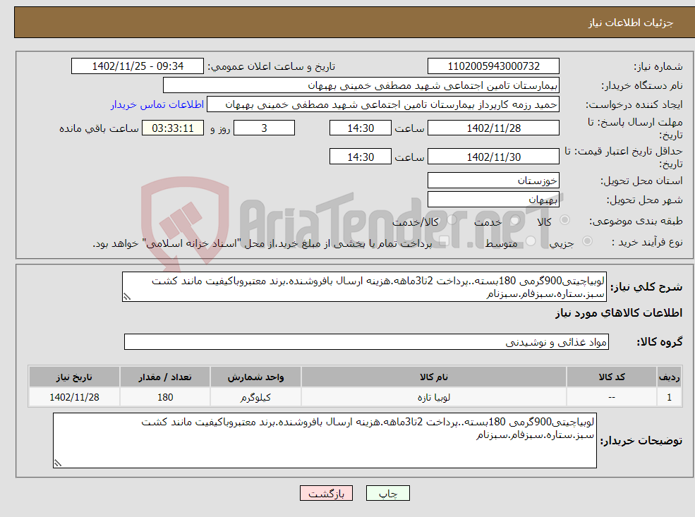 تصویر کوچک آگهی نیاز انتخاب تامین کننده-لوبیاچیتی900گرمی 180بسته..پرداخت 2تا3ماهه.هزینه ارسال بافروشنده.برند معتبروباکیفیت مانند کشت سبز.ستاره.سبزفام.سبزنام