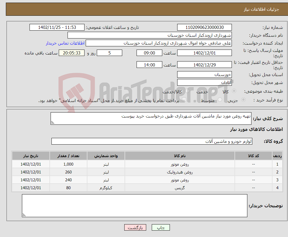 تصویر کوچک آگهی نیاز انتخاب تامین کننده-تهیه روغن مورد نیاز ماشین آلات شهرداری طبق درخواست خرید پیوست