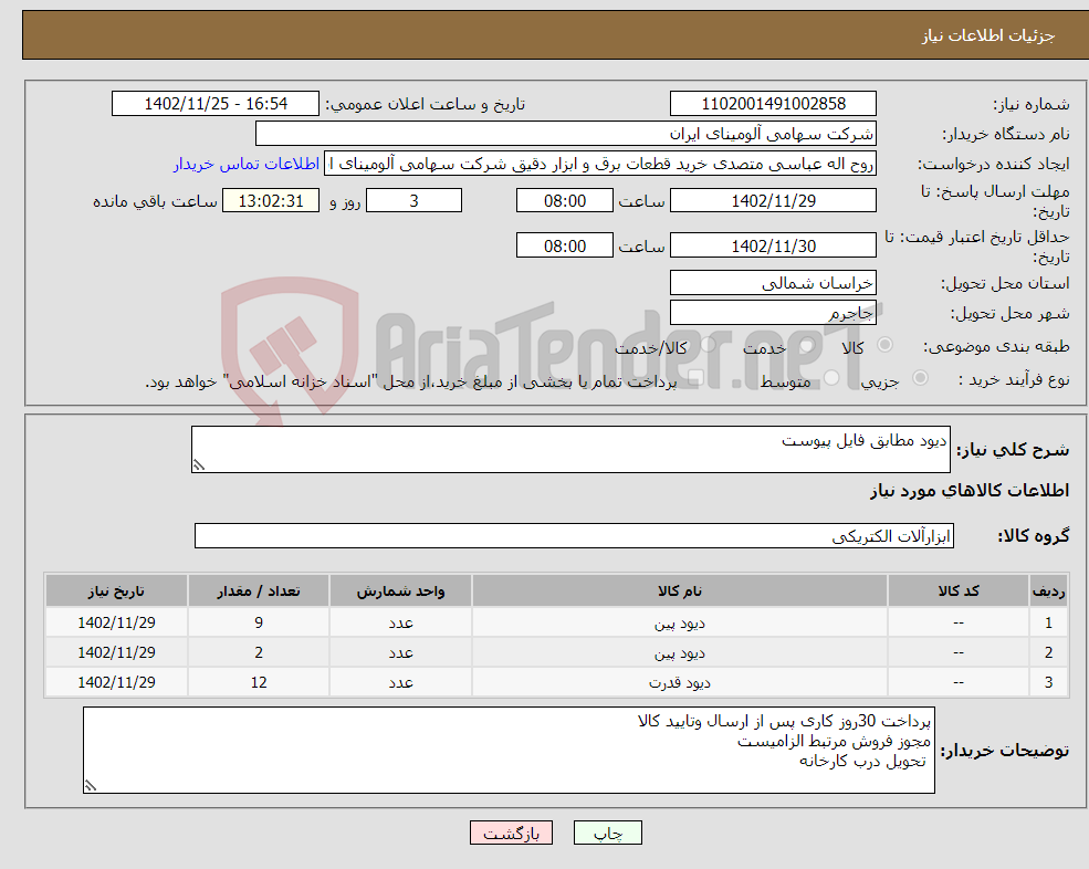 تصویر کوچک آگهی نیاز انتخاب تامین کننده-دیود مطابق فایل پیوست