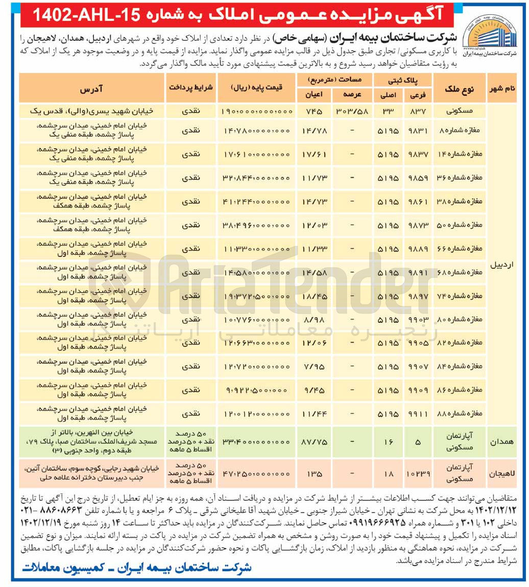 تصویر کوچک آگهی فروش تعدادی از املاک خود با کاربری مسکونی/تجاری 