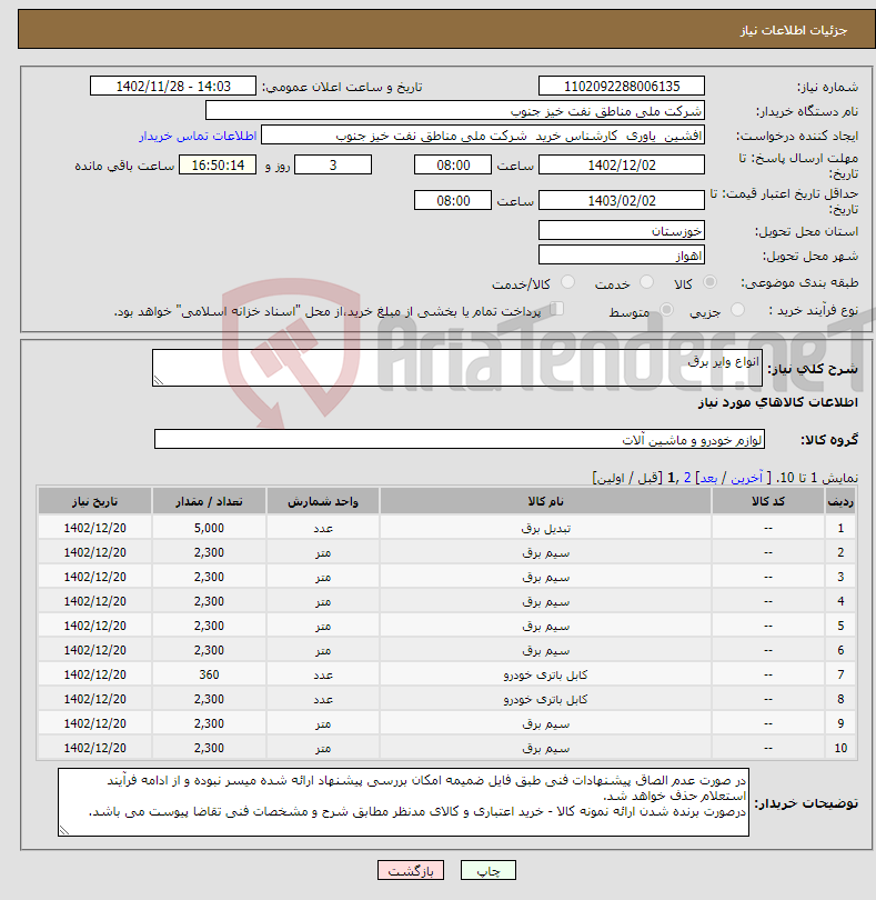 تصویر کوچک آگهی نیاز انتخاب تامین کننده-انواع وایر برق