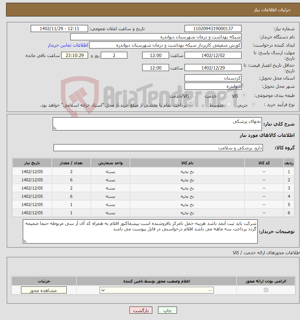 تصویر کوچک آگهی نیاز انتخاب تامین کننده-نخهای پزشکی