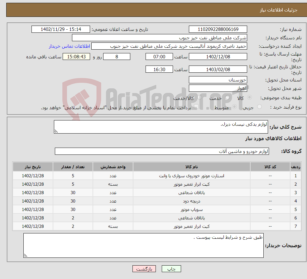 تصویر کوچک آگهی نیاز انتخاب تامین کننده-لوازم یدکی نیسان دیزل.