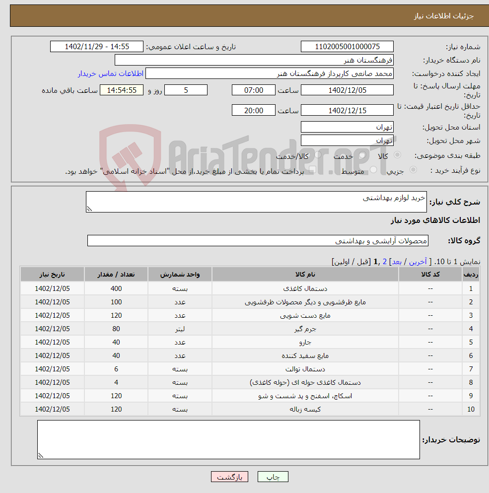 تصویر کوچک آگهی نیاز انتخاب تامین کننده-خرید لوازم بهداشتی