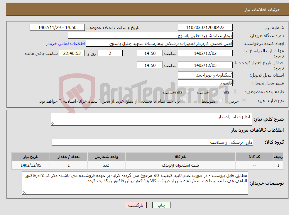 تصویر کوچک آگهی نیاز انتخاب تامین کننده- انواع شانز-رادسایز