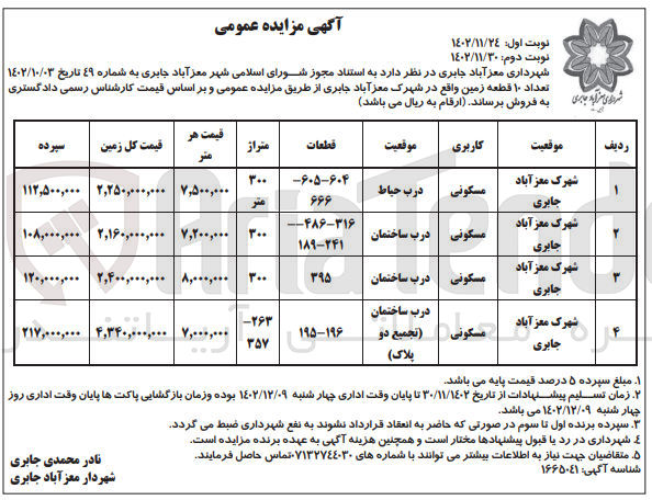 تصویر کوچک آگهی فروش تعداد 10 قطعه زمین