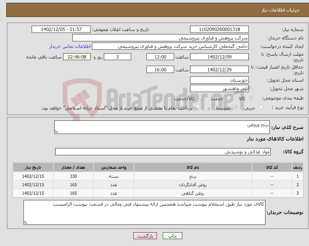 تصویر کوچک آگهی نیاز انتخاب تامین کننده-برنج وروغن