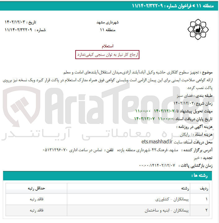 تصویر کوچک آگهی تجهیز سطوح گلکاری حاشیه وکیل آباد، آیلند آزادی میدان استقلال، آیلندهای امامت و معلم