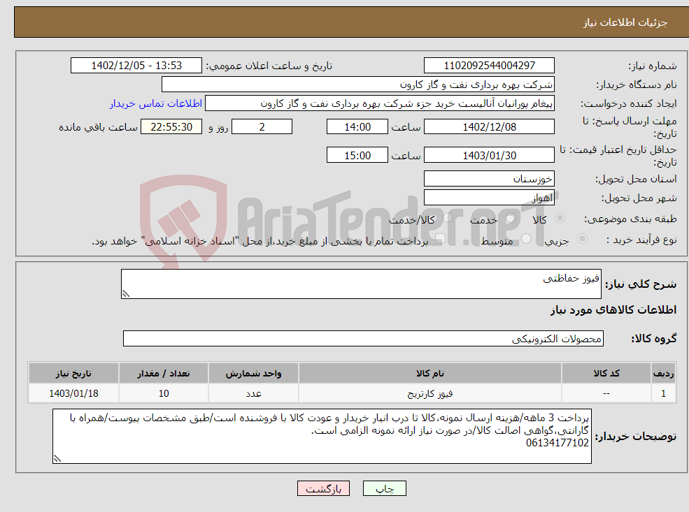 تصویر کوچک آگهی نیاز انتخاب تامین کننده-فیوز حفاظتی