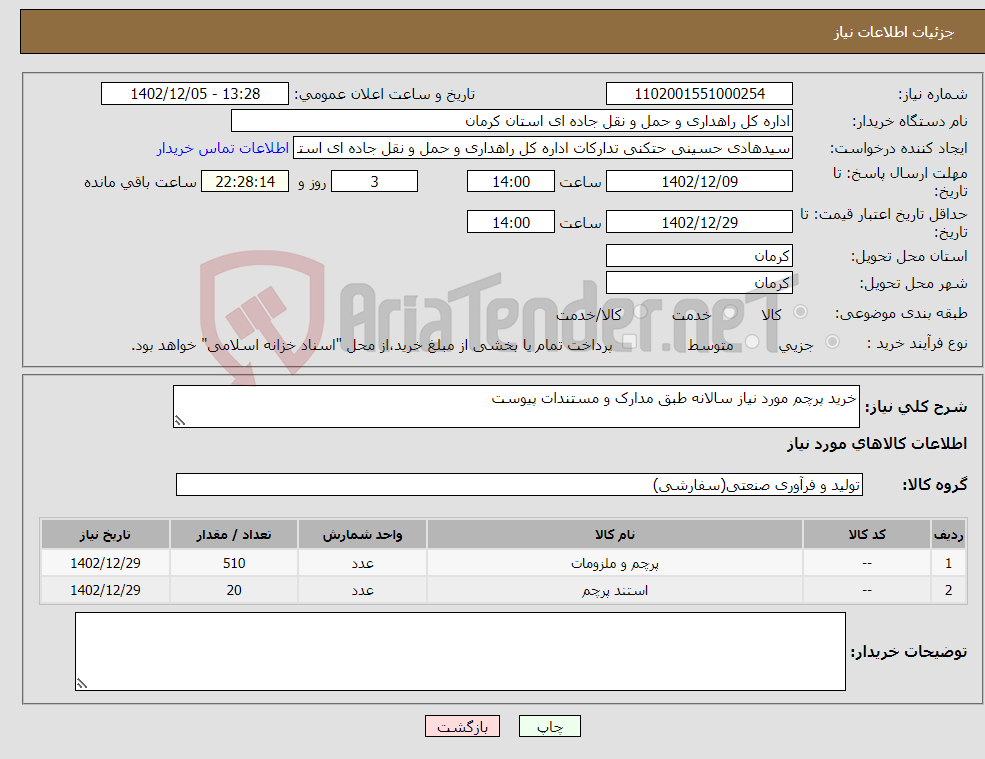 تصویر کوچک آگهی نیاز انتخاب تامین کننده-خرید پرچم مورد نیاز سالانه طبق مدارک و مستندات پیوست 