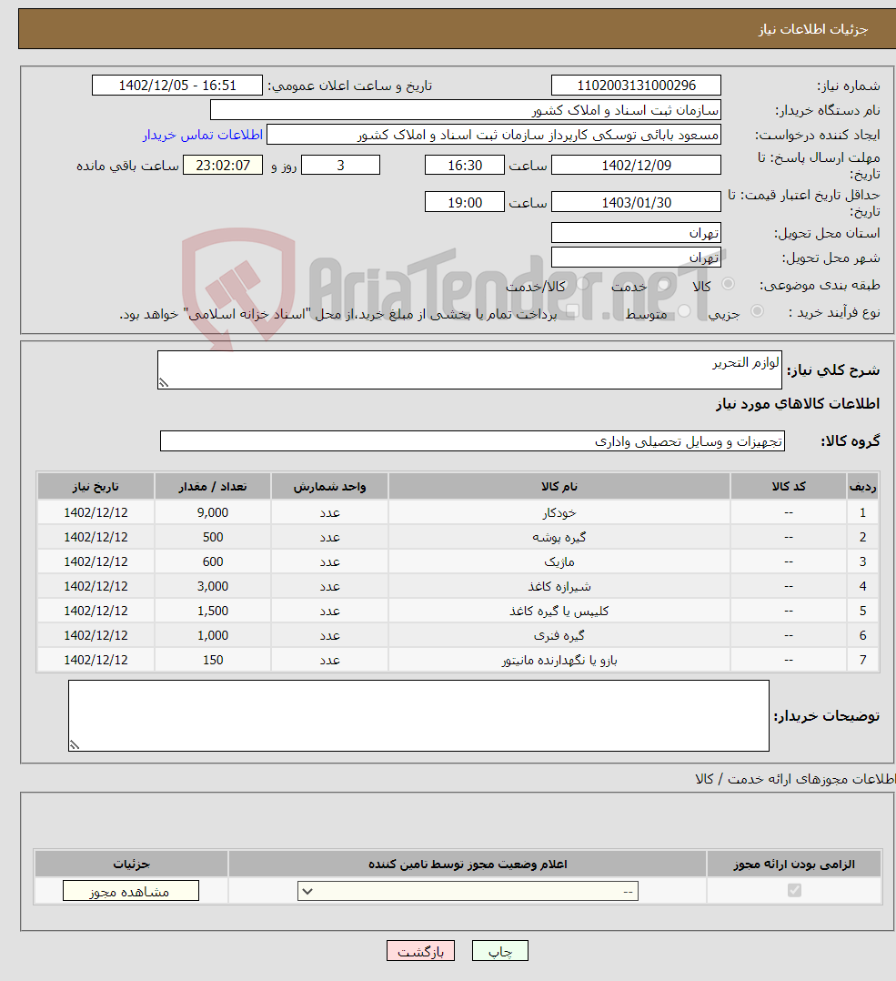 تصویر کوچک آگهی نیاز انتخاب تامین کننده-لوازم التحریر