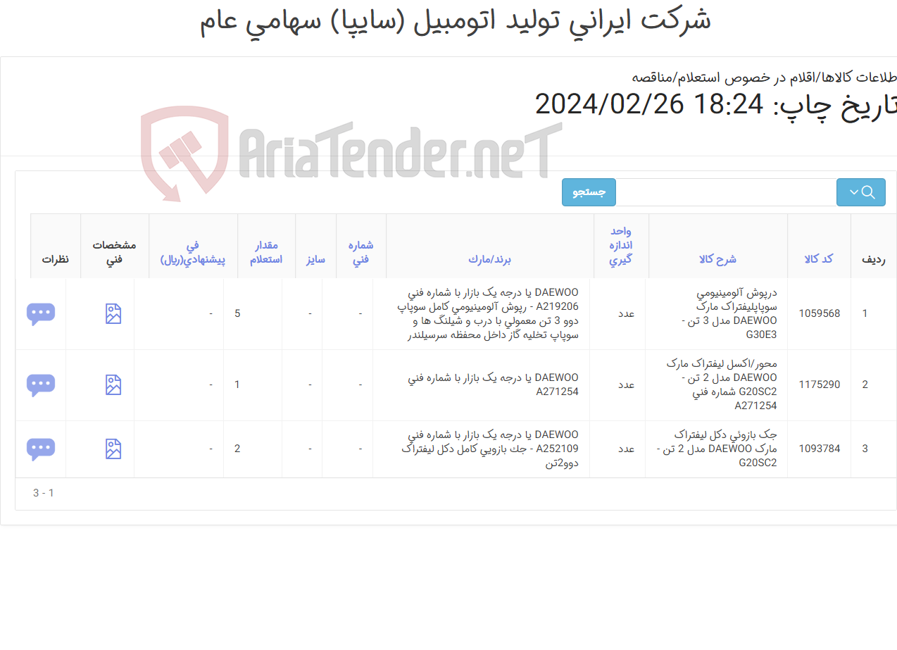 تصویر کوچک آگهی جک بازویی - محور / اکسل و درپوش ‎آلومینیومی ‎سوپاپ لیفتراک مارک DAEWOO مدل 3 تن