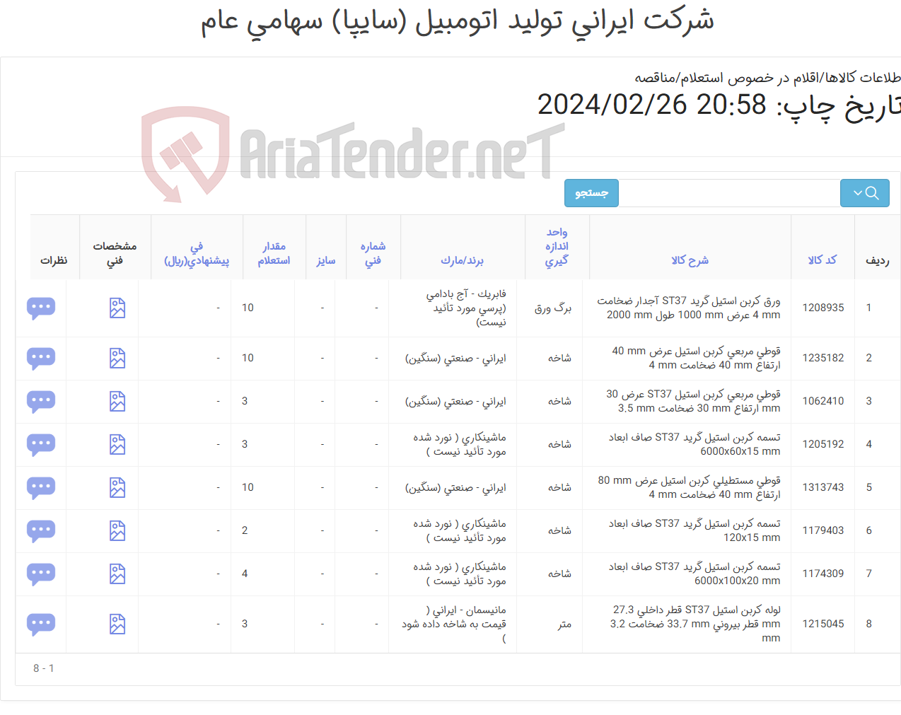 تصویر کوچک آگهی لوله - قوطی - ورق- تسمه