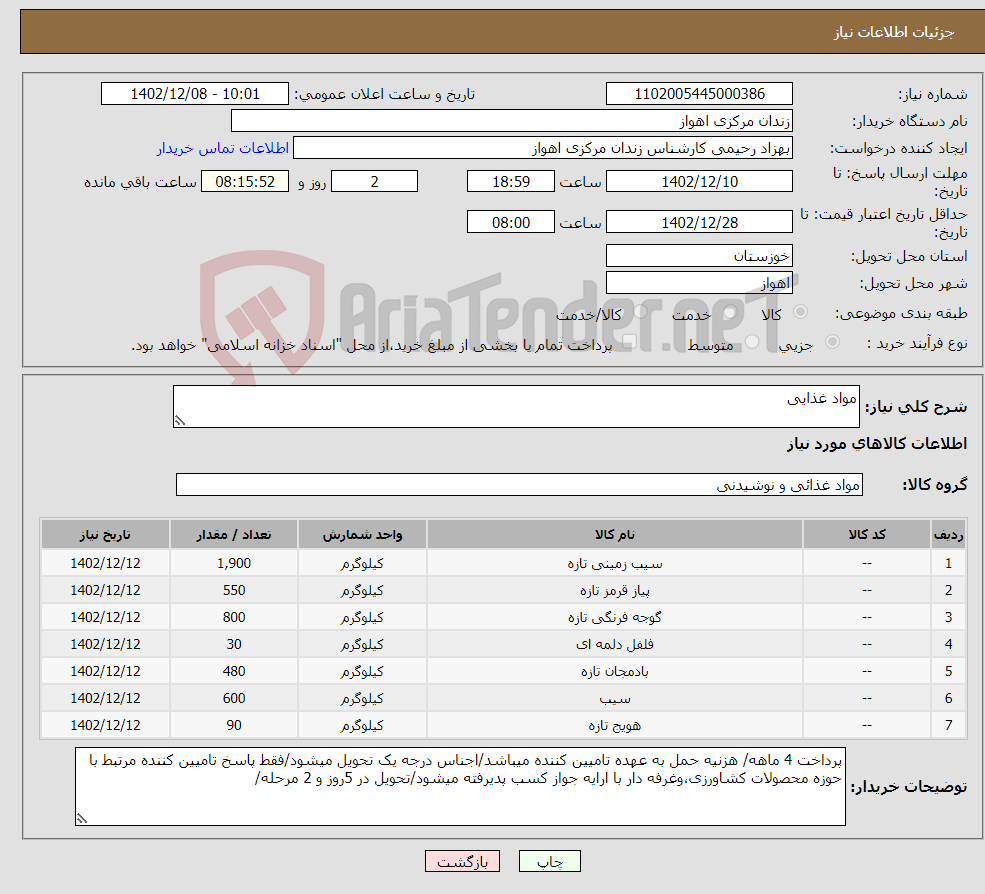 تصویر کوچک آگهی نیاز انتخاب تامین کننده-مواد غذایی