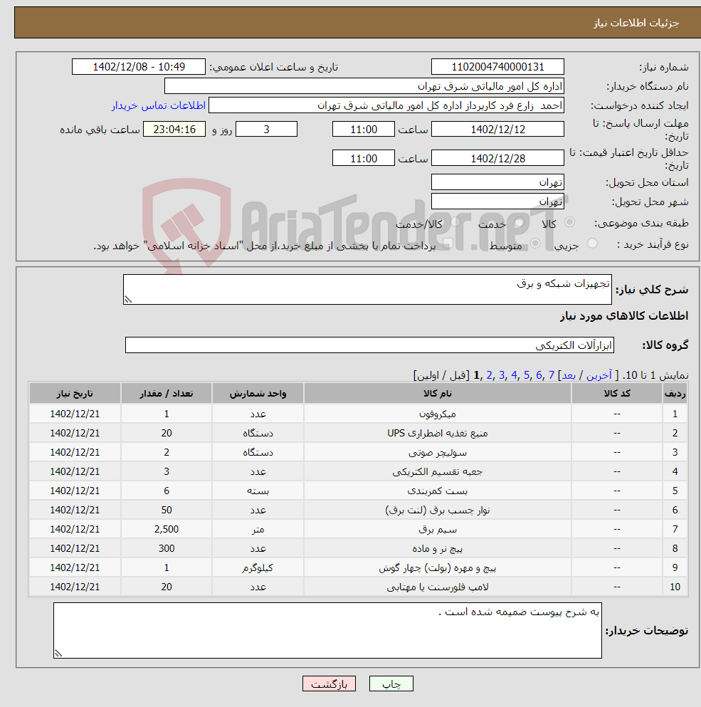 تصویر کوچک آگهی نیاز انتخاب تامین کننده-تجهیزات شبکه و برق