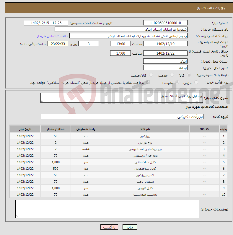 تصویر کوچک آگهی نیاز انتخاب تامین کننده-وسایل روشنایی فضای سبز