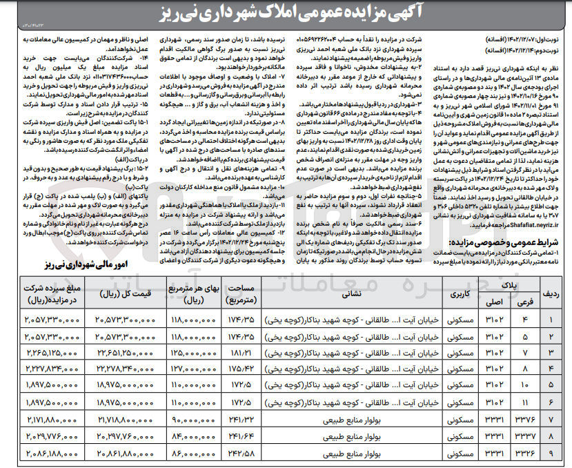 تصویر کوچک آگهی فروش املاک شهرداری  در 9 ردیف با کاربری مسکونی