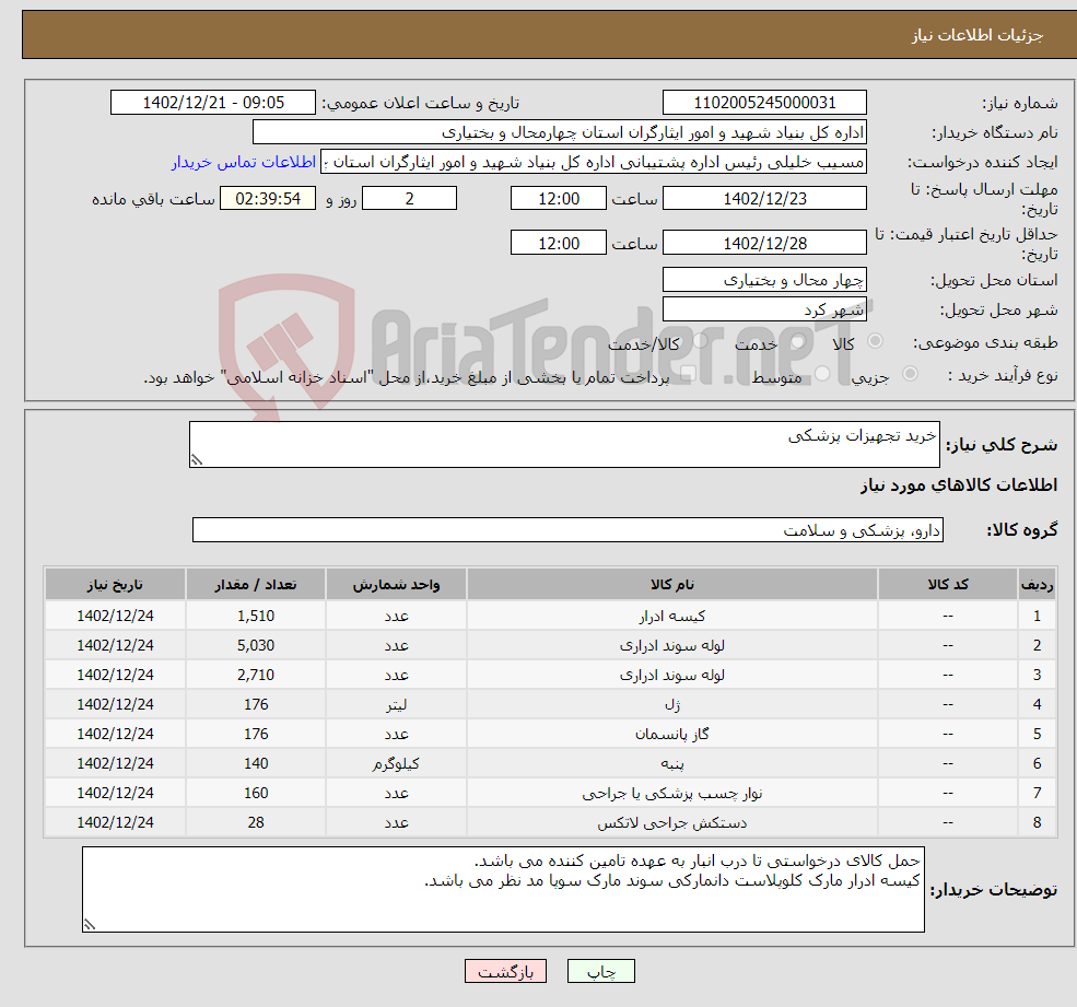 تصویر کوچک آگهی نیاز انتخاب تامین کننده-خرید تجهیزات پزشکی