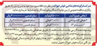 تصویر کوچک آگهی خرید اقلام مورد نیاز شامل : ماهی هوریا کیدر 500.000 کیلوگرم