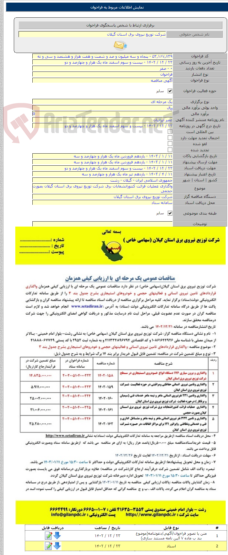 تصویر کوچک آگهی واگذاری عملیات قرائت کنتورانشعابات برق شرکت توزیع نیروی برق استان گیلان بصورت حجمی