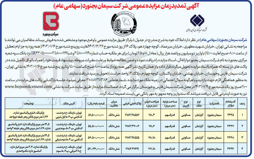 تصویر کوچک آگهی فروش املاک  در 4 ردیف با کاربری آپارتمان مسکونی 