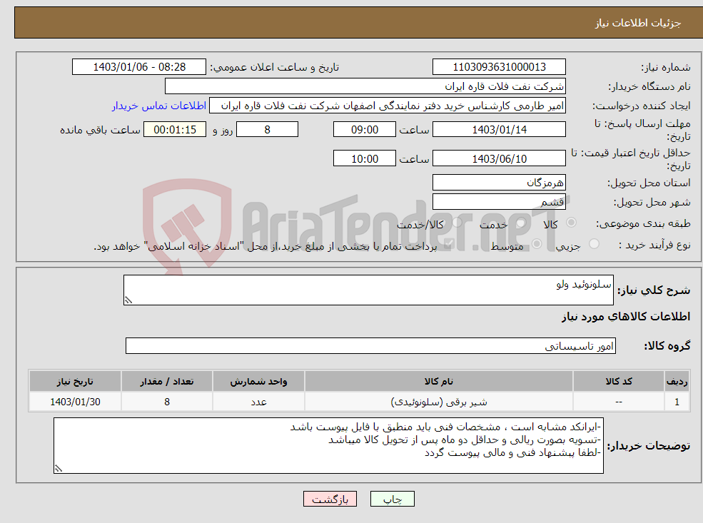 تصویر کوچک آگهی نیاز انتخاب تامین کننده-سلونوئید ولو