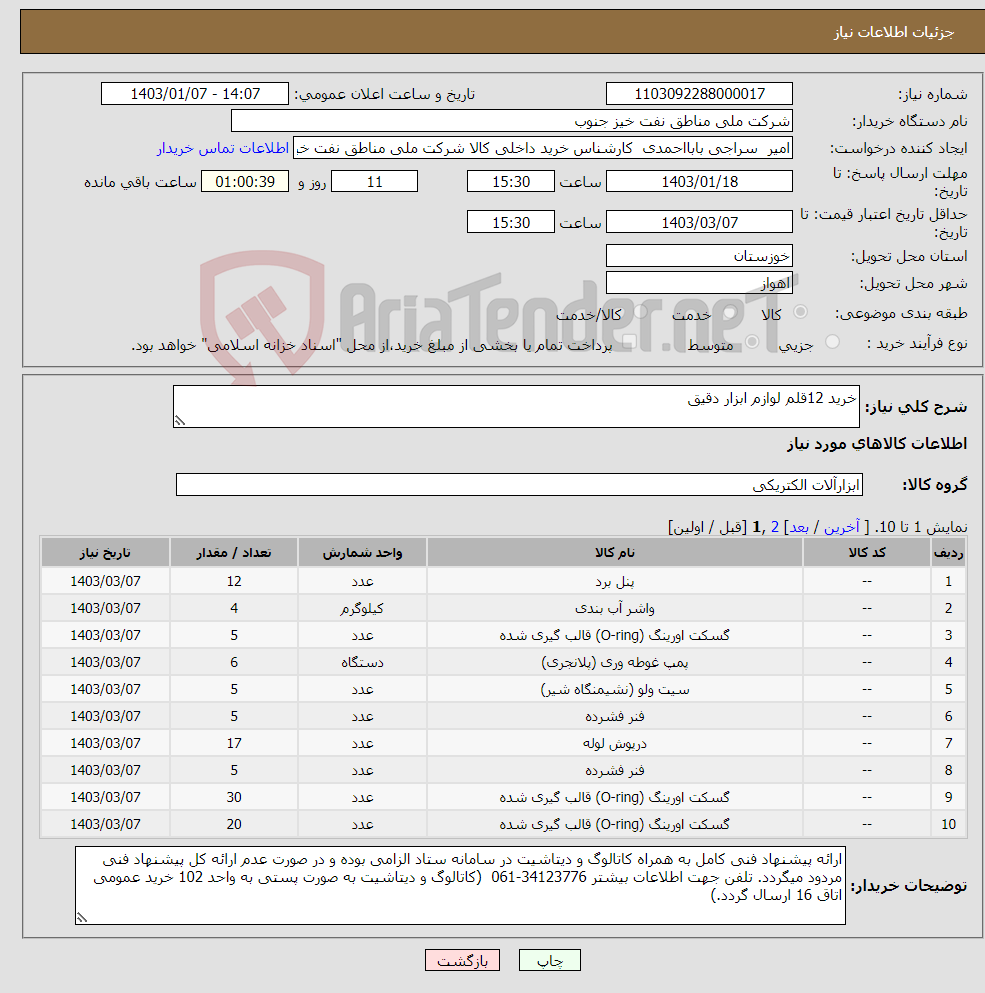 تصویر کوچک آگهی نیاز انتخاب تامین کننده-خرید 12قلم لوازم ابزار دقیق 