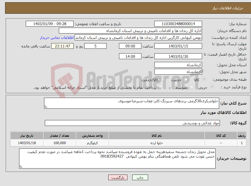 تصویر کوچک آگهی نیاز انتخاب تامین کننده-حلواشکری30گرمی برندهای سیرنگ-کابر-عقاب-شیرضا-موسوی
