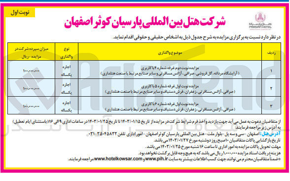 تصویر کوچک آگهی واگذاری اماکن در 3 ردیف شامل غرفه 