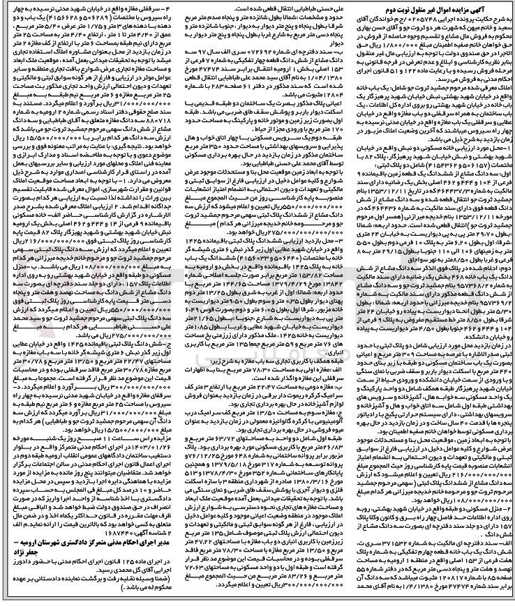 تصویر کوچک آگهی اجرایی 0205748 - فروش یک باب خانه واقع در خیابان شهید بهشتی نبشخیابان شهید پرهیزکار