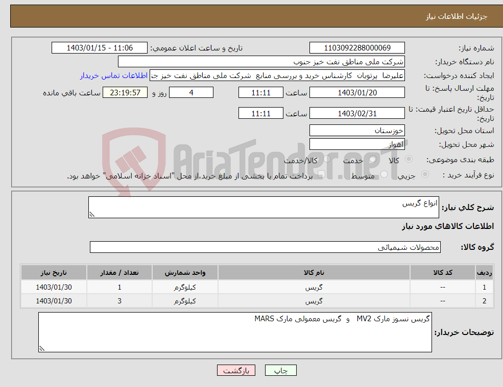 تصویر کوچک آگهی نیاز انتخاب تامین کننده-انواع گریس