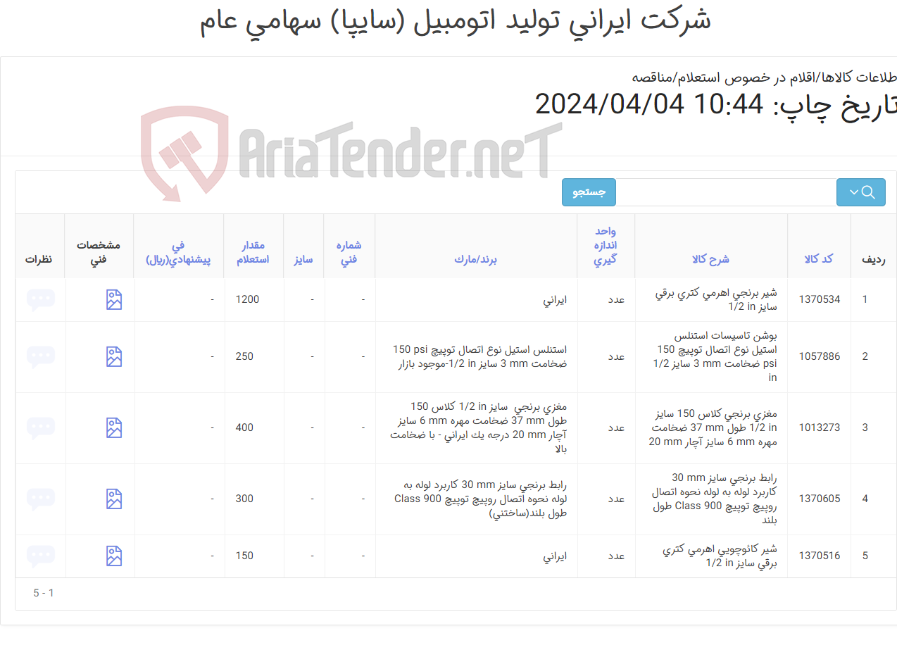 تصویر کوچک آگهی 5 ردیف اقلام تاسیساتی (سمار برقی)