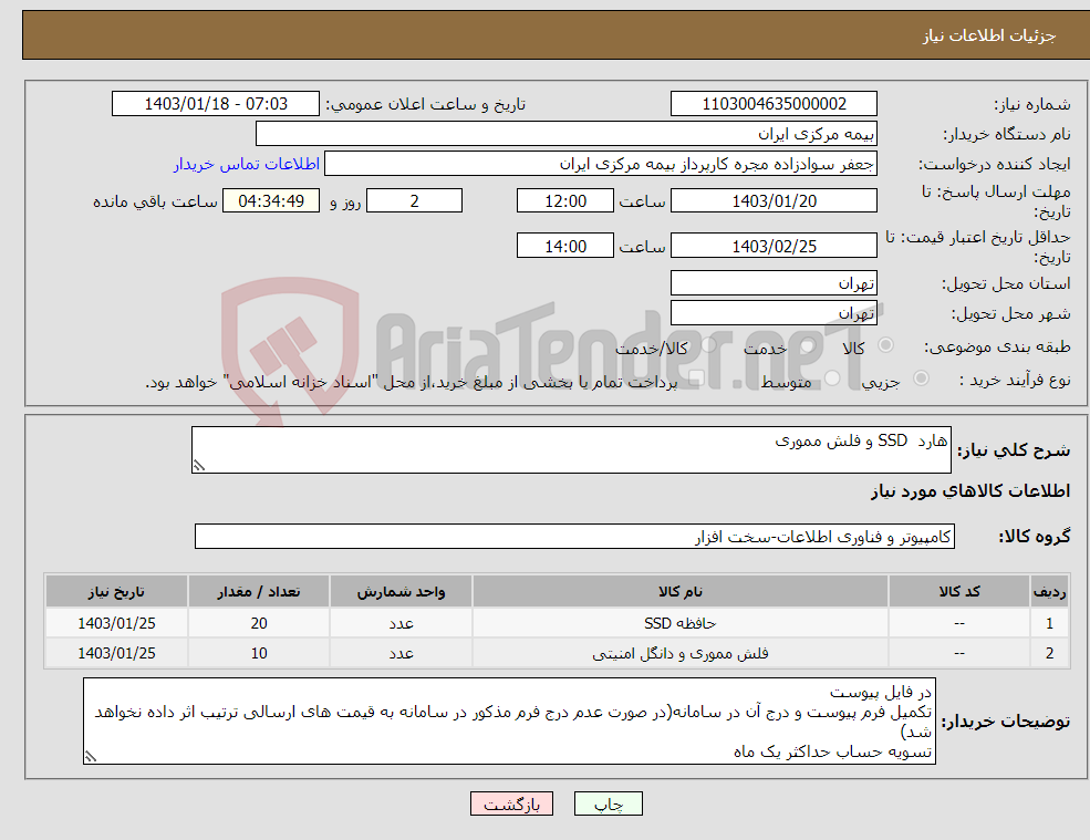 تصویر کوچک آگهی نیاز انتخاب تامین کننده-هارد SSD و فلش مموری