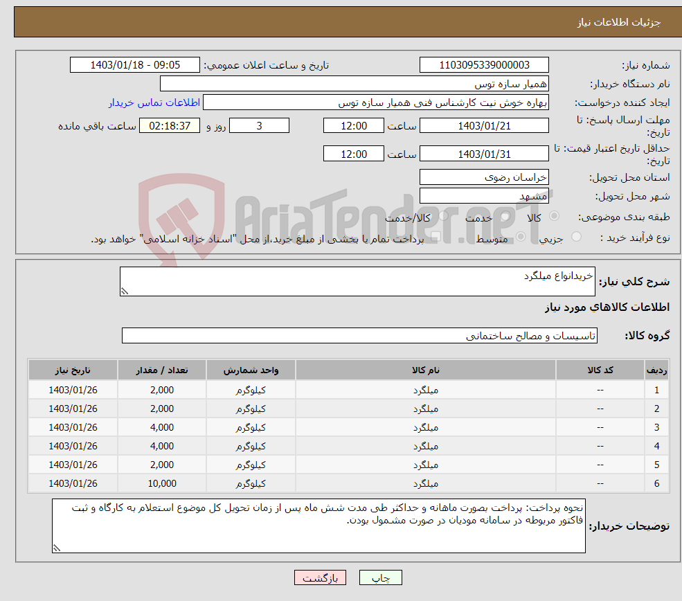 تصویر کوچک آگهی نیاز انتخاب تامین کننده-خریدانواع میلگرد