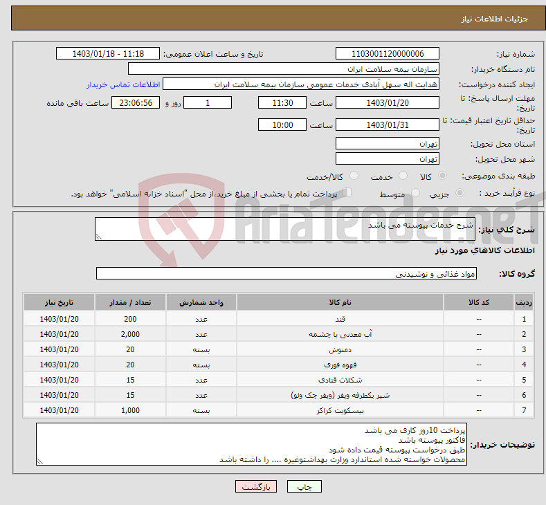 تصویر کوچک آگهی نیاز انتخاب تامین کننده-شرح خدمات پیوسته می باشد 