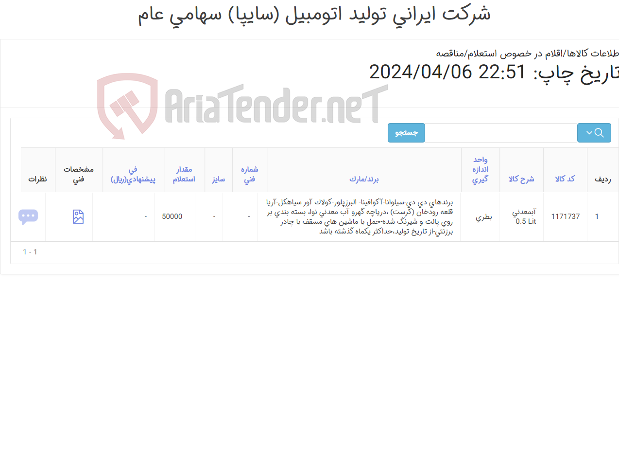 تصویر کوچک آگهی آب معدنی نیم لیتری