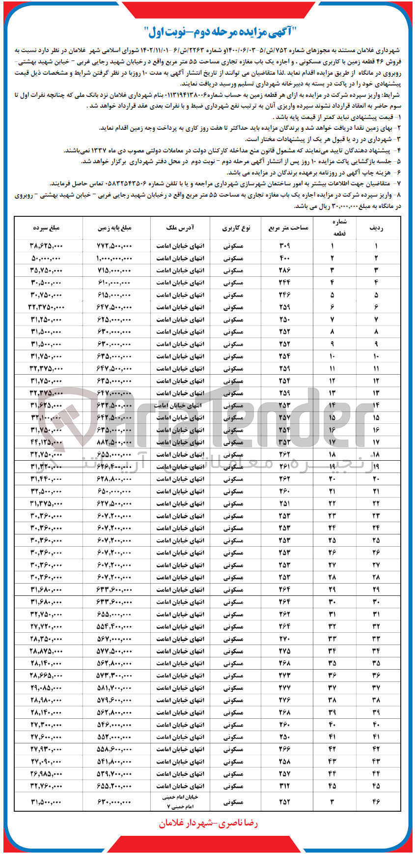 تصویر کوچک آگهی فروش 46 قطعه زمین با کاربری مسکونی و اجاره یک باب مغازه تجاری مساحت 55 متر مربع