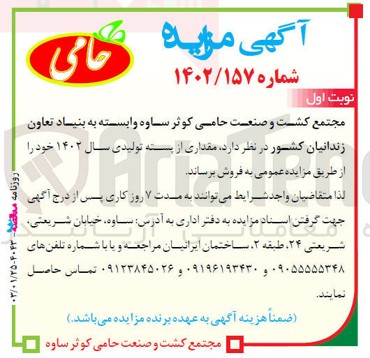 تصویر کوچک آگهی فروش  مقداری از پسته تولیدی سال ۱۴۰۲ 