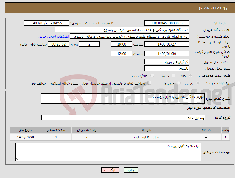 تصویر کوچک آگهی نیاز انتخاب تامین کننده-لوازم خانگی مطابق با فایل پیوست
