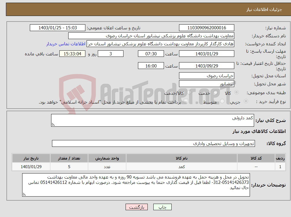 تصویر کوچک آگهی نیاز انتخاب تامین کننده-کمد داروئی