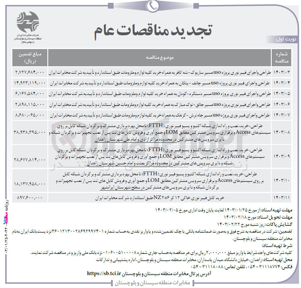 تصویر کوچک آگهی طراحی و اجرای فیبر نوری پروژه USO 