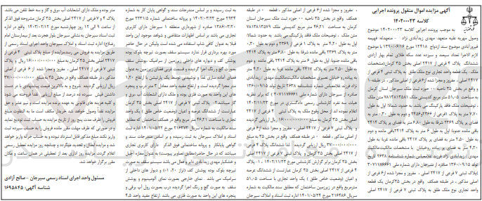 تصویر کوچک آگهی پرونده اجرایی کلاسه :140200023
فروش شش دانگ پلاک 4فرعی از 2417اصلی 